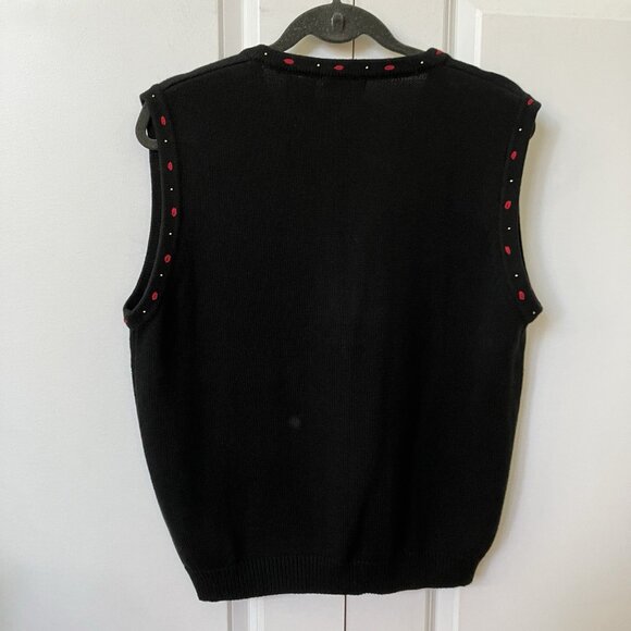 Vintage Tabi Sweater Vest Womens L Black Floral Beaded Christmas Holiday Granny - Picture 5 of 8